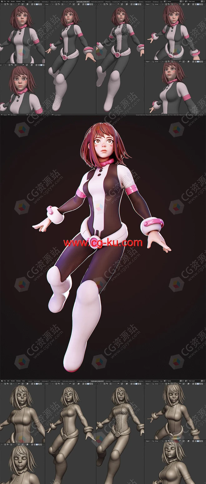 Blender卡通角色御茶子建模工作流教程 Uraraka Ochako – Character Creation In Blender的图片1