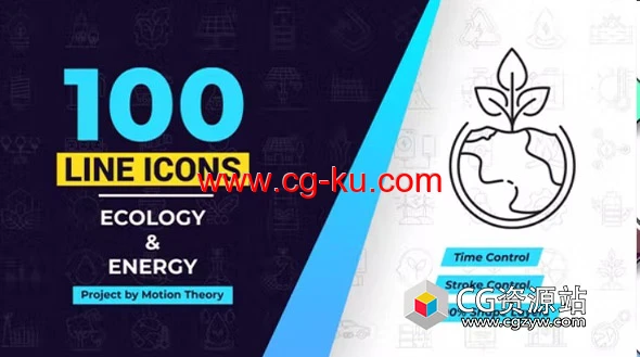 AE模板-100个线条轮廓生态能源Icons图标动画 100 Ecology & Energy Line Icons的图片1