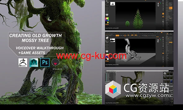 ZBrush+Maya苔藓老树游戏资产工作流程制作视频教程的图片1