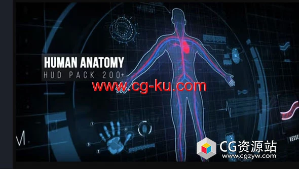 AE模板-200+科技感医疗HUD面板人体解剖学UI动画 Human Anatomy HUD Pack 200+的图片1