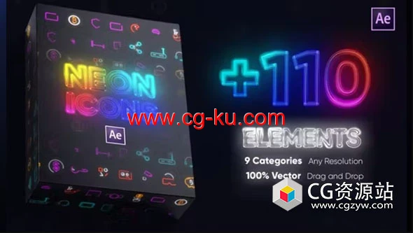 AE模板-110组霓虹灯效果图标动画 Neon Icons Essential Pack的图片1