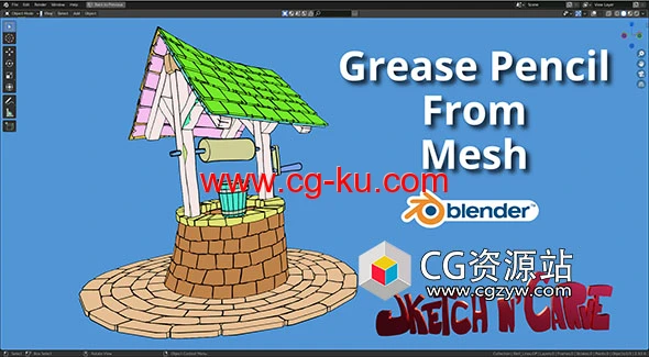 Blender油性铅笔卡通手绘滤镜预设 Grease Pencil From Mesh v2.5.0b的图片1