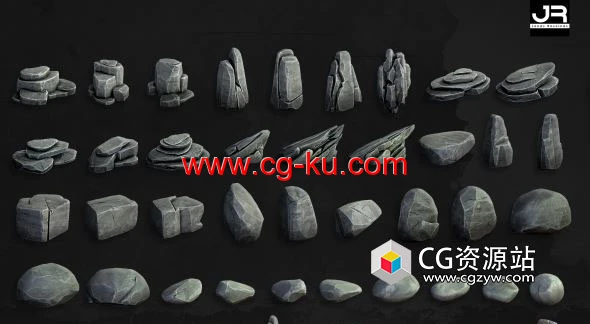 45组石头岩石3D模型 OBJ格式的图片1
