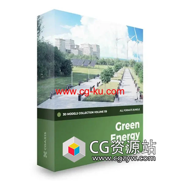 30组绿色环保太阳能风力电池板充电站3D模型的图片1