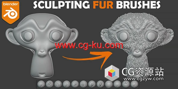 Blender雕刻毛发笔刷预设插件 Sculpting Fur And Hair Brushes的图片1