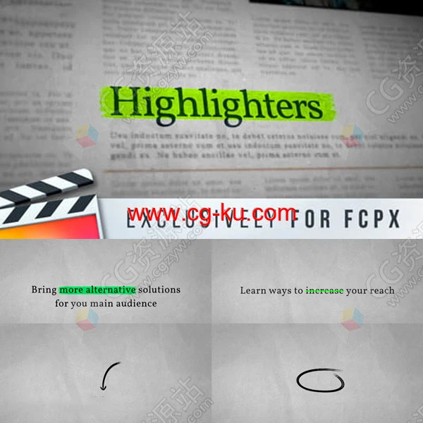 FCPX插件-标题划线重点突出箭头圆圈方框线条标注文字动画预设的图片1