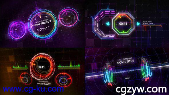 AE模板-动感舞台酒吧音乐HUD科技感倒计时音乐均衡器的图片1