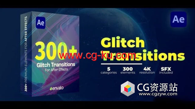 AE模板-300+信号损坏毛刺特效视频转场 Glitch Transitions的图片1