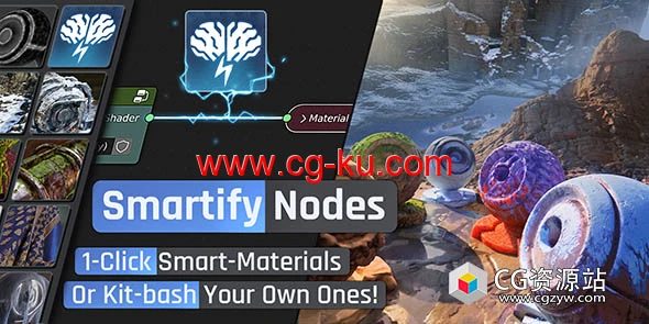 Blender材质智能节点场景概念设计做旧苔藓雪灰尘沙资产预设 Smartify Nodes v1.03的图片1