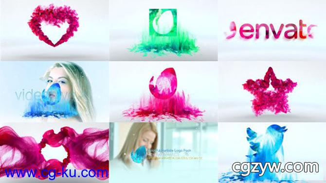 AE模板-6组水彩水墨粒子公司logo片头烟雾效果展示Colorful Particle Logo Pack的图片1