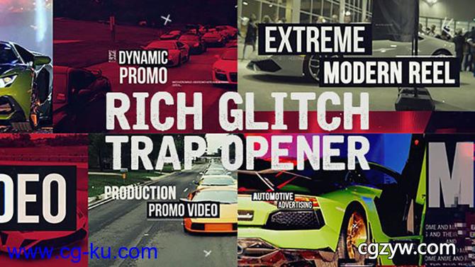 AE模板-超级跑车城市生活纪录片信号损坏毛刺切换片头开场 Rich Glitch Trap Opener的图片1