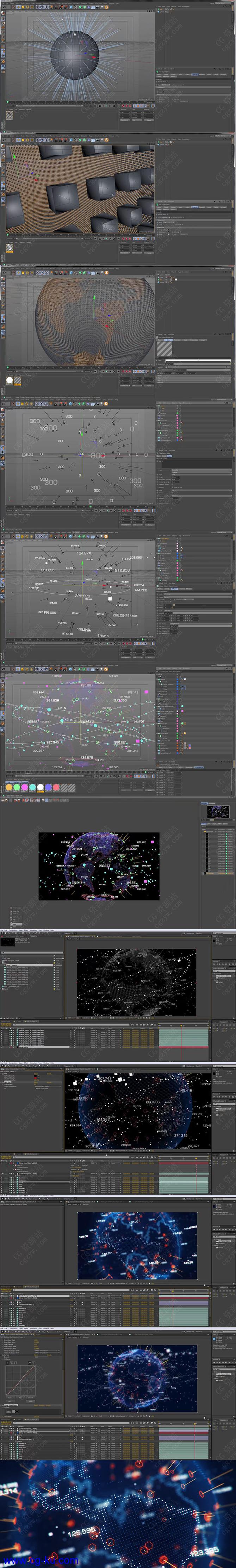 C4D和AE创建一个未来高科技全息粒子地球旋转动画特效制作教程的图片2