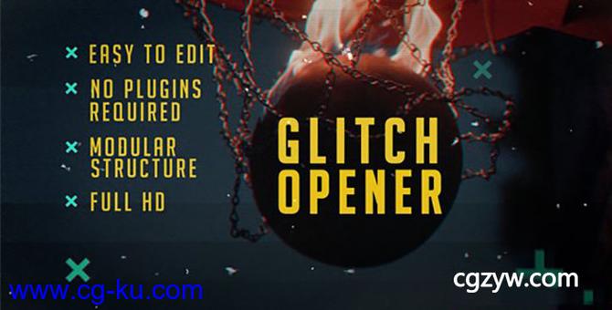 AE模板-数字信号故障特效色彩分离体育动感开场片头 Glitch Opener的图片1