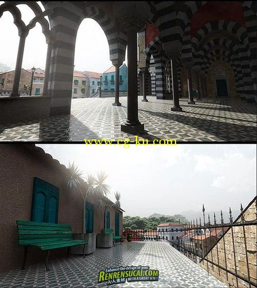 《地中海城市广场3D模型制作教程》DAZ 3D La Piazza Realistic Mediterranean Town的图片2