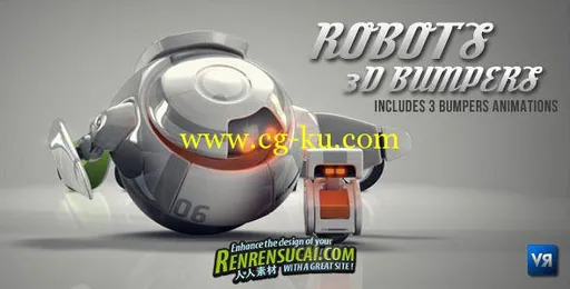 《3D可爱机器人Logo AE模板》Videohive Robots 3D logo bumpers 537718的图片1