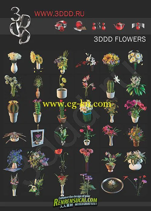 《高精度花草植物3D模型合辑》3DDD Flowers Models的图片1