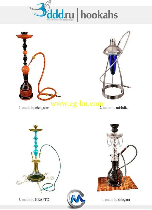 《水烟袋3D模型合辑》3DDD Hookahs Collection的图片2