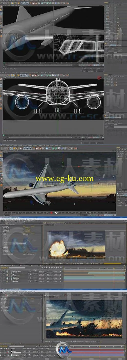 C4D波音777飞机坠毁特效制作视频教程的图片2