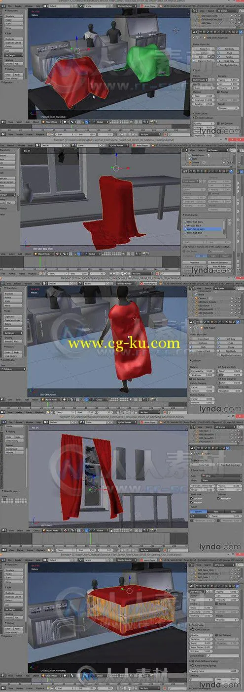 Blender布料材质模拟训练视频教程 Lynda Cloth Simulation in Blender的图片1