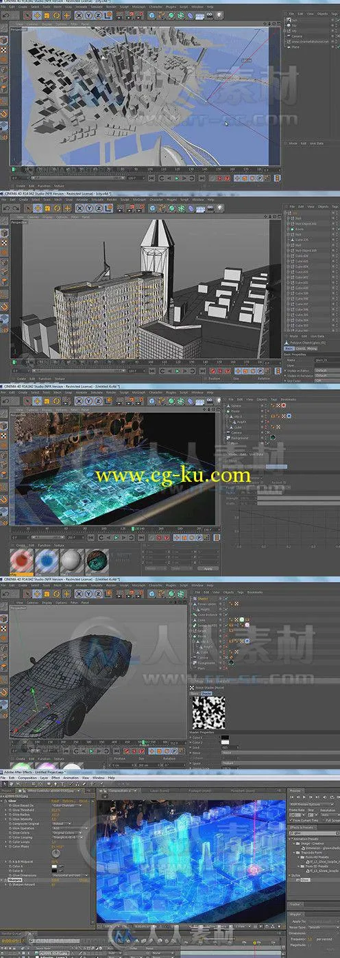 C4D城市全息特效制作视频教程 Cinema 4D Tutorial.Net Hologram City Tutorial的图片2