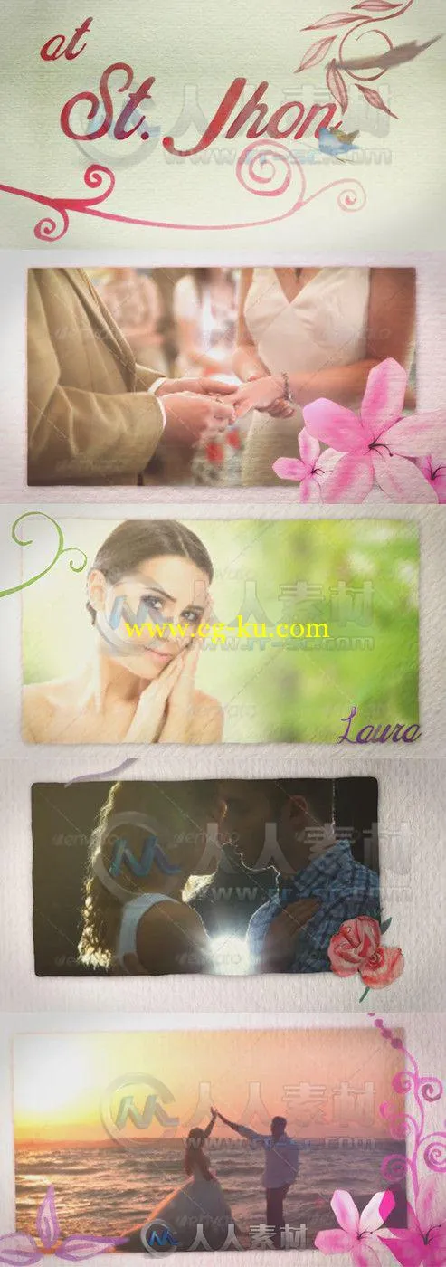 唯美水彩婚礼相册动画AE模板 Videohive Flourish Memories Wedding Intro 7491626 ...的图片1