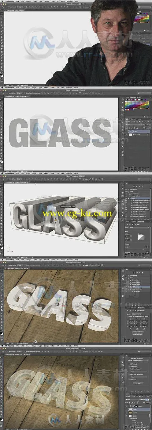 Photoshop三维立体玻璃质感特效文字制作视频教程 Lynda Creating 3D Type in Photo...的图片1