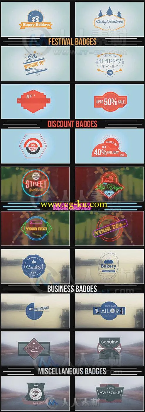 80组徽章Logo演绎动画AE模板 Videohive 80+ Badges Corporate Festival Neon Organ...的图片1