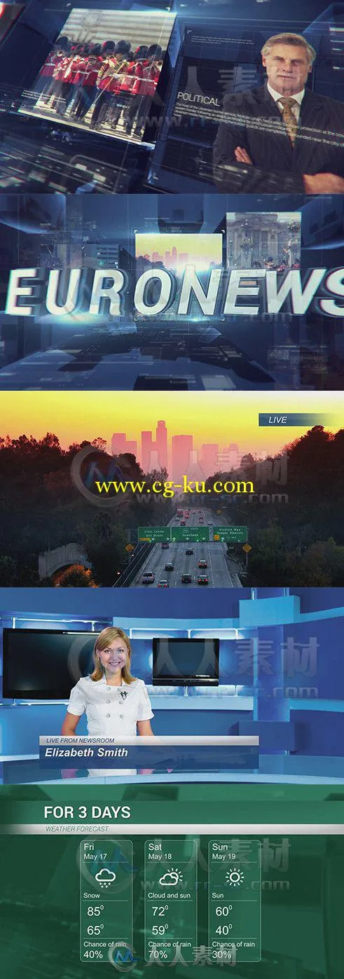 电视级广播动画AE模板 Videohive TV Broadcast News Packages 7968363的图片1