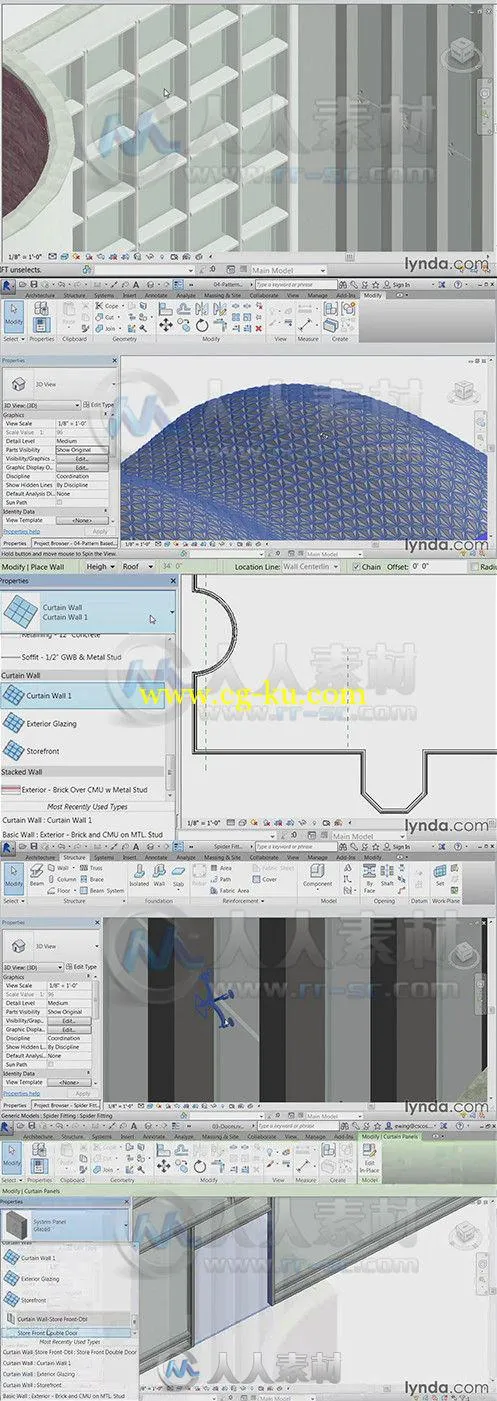 Revit帷幕墙建筑外墙护围制作视频教程 Lynda Building Curtain Walls with Revit的图片1