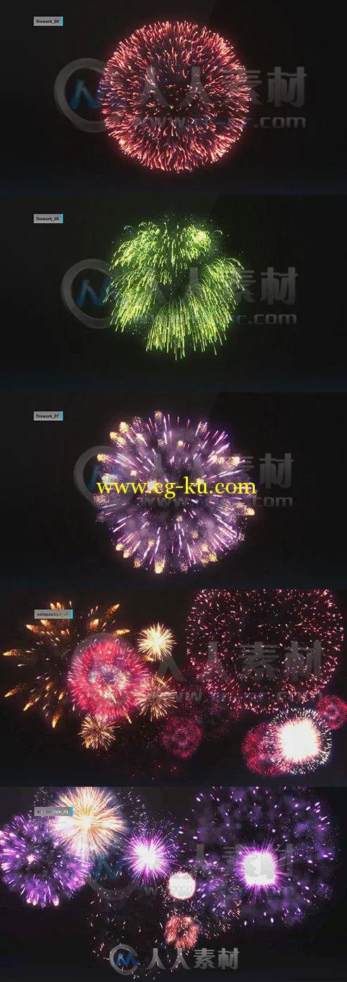 礼花烟花粒子动画AE模板 Videohive Editable Fireworks Package 9466144的图片1