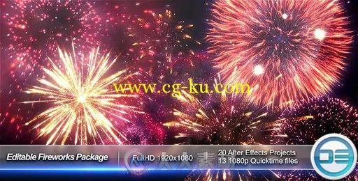 礼花烟花粒子动画AE模板 Videohive Editable Fireworks Package 9466144的图片2