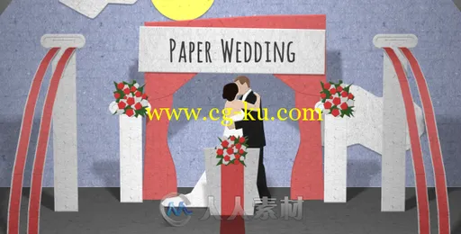 卡通婚礼翻转纸板动画AE模板 Videohive Paper Wedding Opening 3664260的图片1