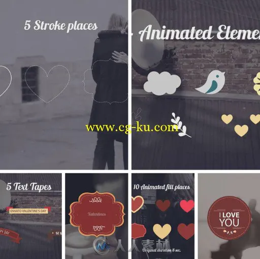 情人节Logo演绎动画AE模板 Videohive Valentine's Day Badges Package 10108521的图片1