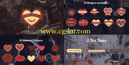 情人节Logo演绎动画AE模板 Videohive Valentine's Day Badges Package 10108521的图片2