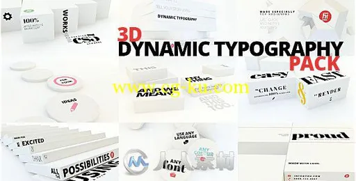 三维抽象版块展示动画AE模板 Videohive 3D Dynamic Typography Pack 8015370的图片1