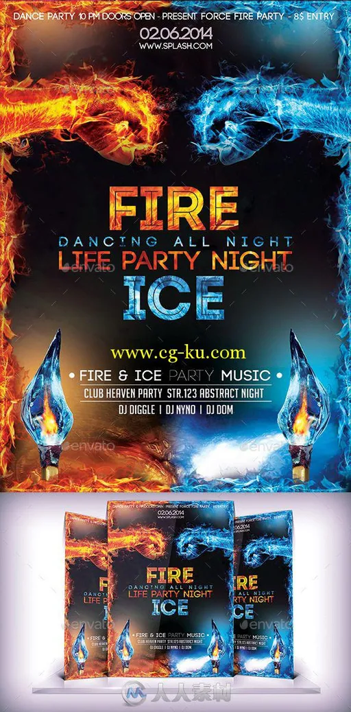 超炫冰火派对海报PSD模板 Graphicriver Fire & Ice Party Flyer 9221177的图片1