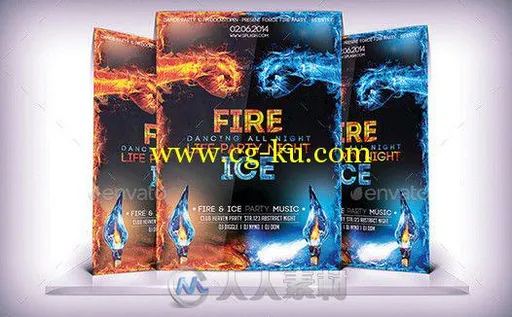 超炫冰火派对海报PSD模板 Graphicriver Fire & Ice Party Flyer 9221177的图片2