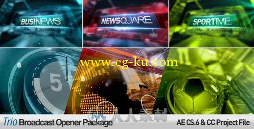 华丽新闻电视包装动画AE模板 Videohive Trio Broadcast Openers Package 7521948的图片1