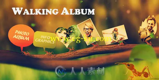 清新蚂蚁爬树相册动画AE模板 Videohive Walking Album 6663065的图片1