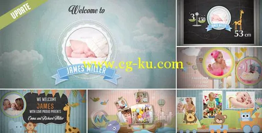 宝宝周岁啦相册动画AE模板 Videohive Birth Announcement Baby Photo Album 8338759的图片1