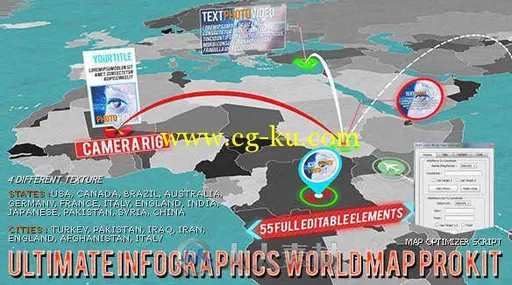 超级三维地图标记动画AE模板 Videohive 3D World Map Pro Kit 11602298的图片1