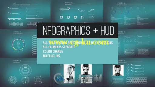 超级信息HUD平视显示动画AE模板 Videohive Infographics + HUD 12598101的图片1