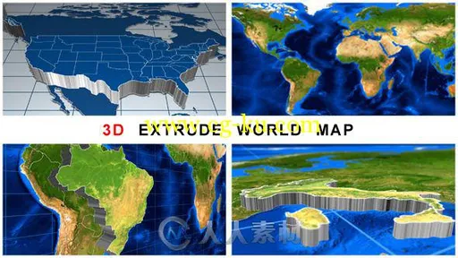 超强3D世界地图展示动画AE模板 Videohive 3D Extrude World Map 11532926的图片1