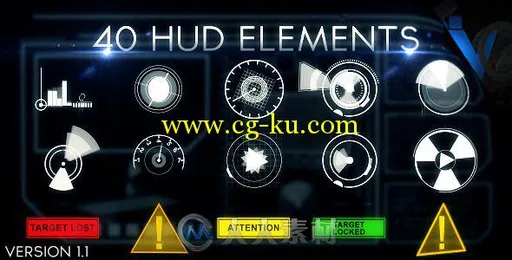 Hud元素特效动画AE模板 Videohive Hud Elements 40 3985534的图片1