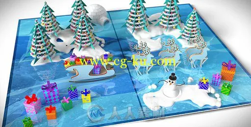 圣诞冰雪弹出式相册动画AE模板 Videohive Christmas Pop-Up Card 9559192的图片1