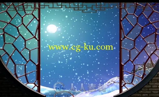 月光雪景古典戏曲视频素材的图片1