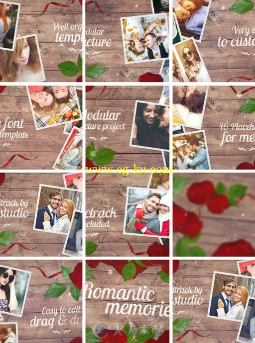 浪漫回忆木纹玫瑰相册动画AE模板 Videohive Romantic Memories 14465942的图片1