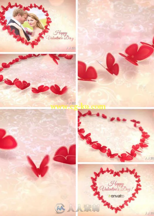 甜蜜情人节蝴蝶心形包装动画AE模板 Videohive Sweet Butterflies Valentine's Day ...的图片1