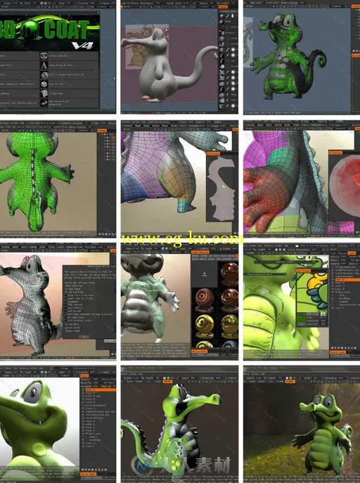3d Coat卡通鳄鱼造型建模贴图渲染实例制作视频教程 Udemy 3d Coat Sculpture Model...的图片1