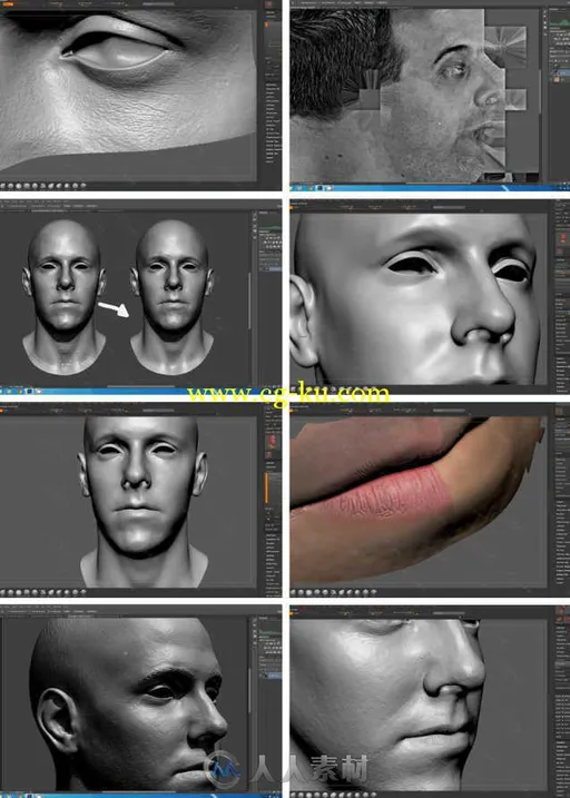 Zbrush角色头像精细雕刻技巧视频教程 Gumroad VFX Modelling Head displacement sc...的图片1